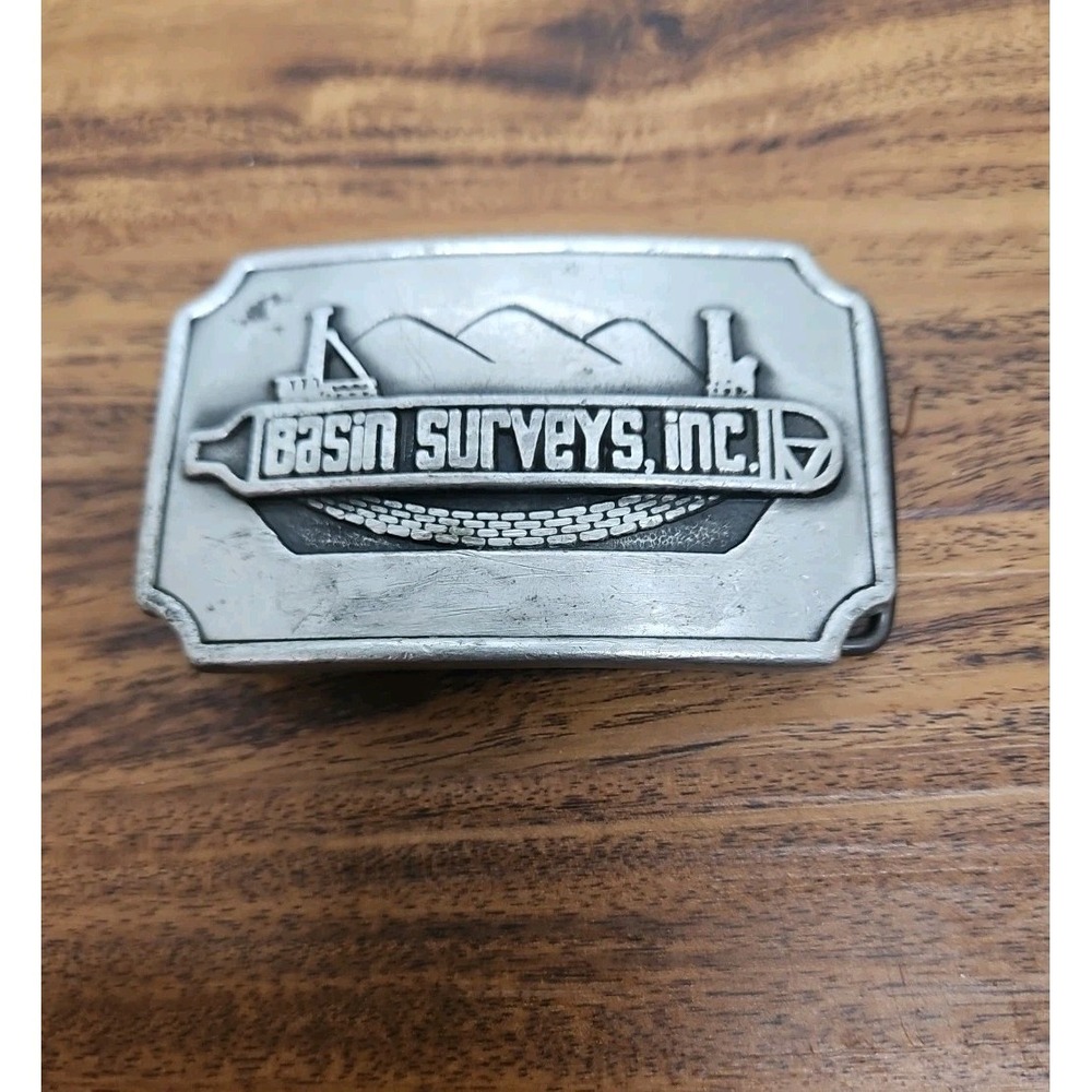 Basin Surveys Belt Buckle Vintage Gas Oil Roughneck Distressed Western Wear‎
